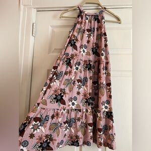 LOFT Pink Floral Halter Midi Dress